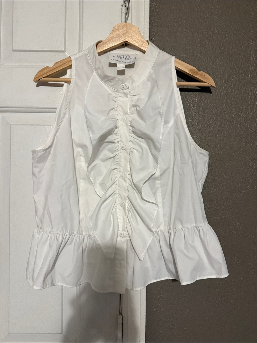 Anthropologie White Ruffle-Front Sleeveless Peplum Camisole